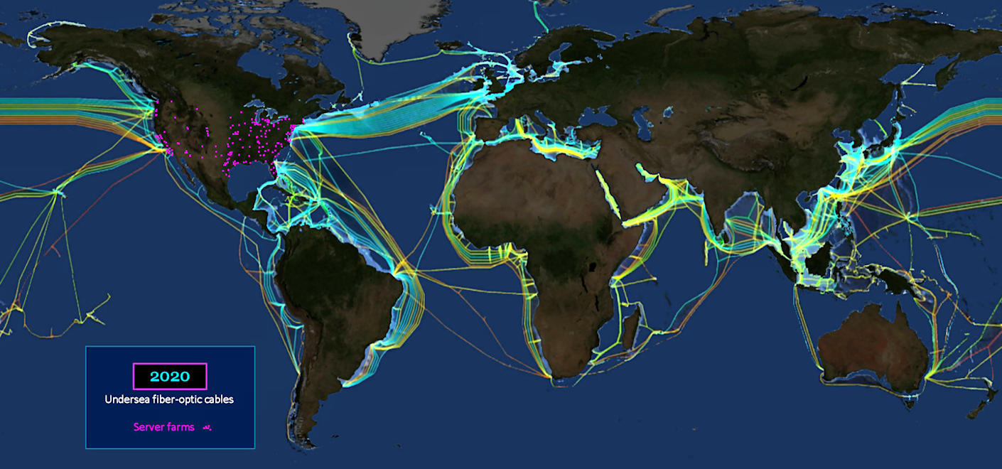 Undersea fiber-optic cables, 2020 map